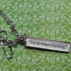 No Prince Charming pendant necklace made from Neon Gods book pages