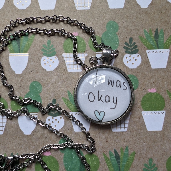 I Was Okay pendant necklace made with Heartstopper book pages