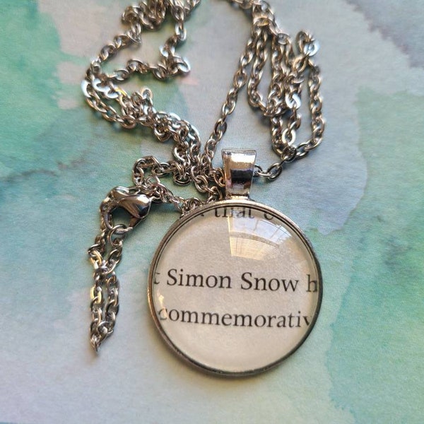 Simon Snow pendant necklace made with Fangirl book pages