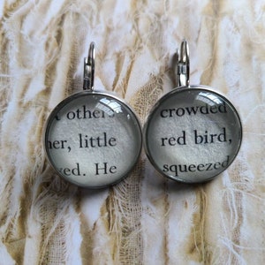 Little Red Bird pendant earrings made from Six of Crows book pages