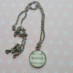 Beowulf 20mm book page pendant necklace