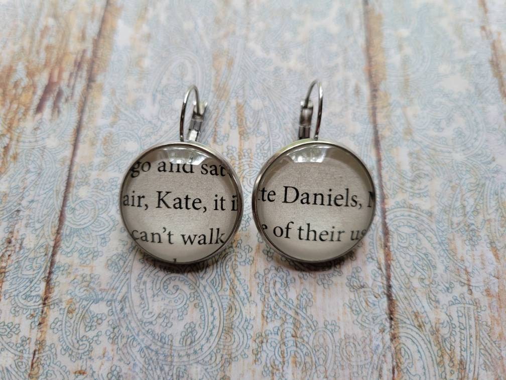 Kate pendant earrings made with Kate Daniels book pages