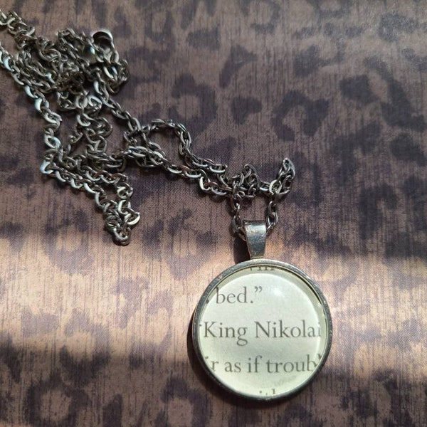 King Nikolai pendant necklace made with King of Scars book pages