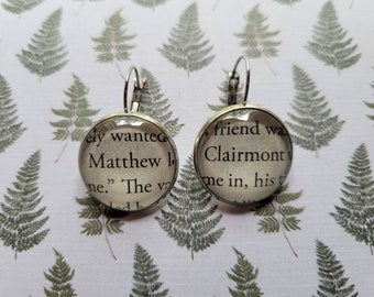 Matthew Clairmont pendant earrings made with Discovery of Witches book pages