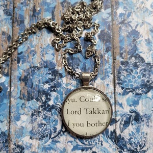 Lord Takken pendant necklace made with Six Crimson Cranes book pages
