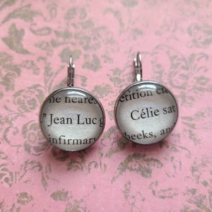 Jean Luc and Celie pendant earrings made with Serpent and Dove book pages