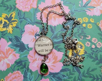 Warner pendant with charm necklace made with Shatter Me book pages