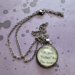Oh Gods Fisher pendant necklace made from Quicksilver book pages