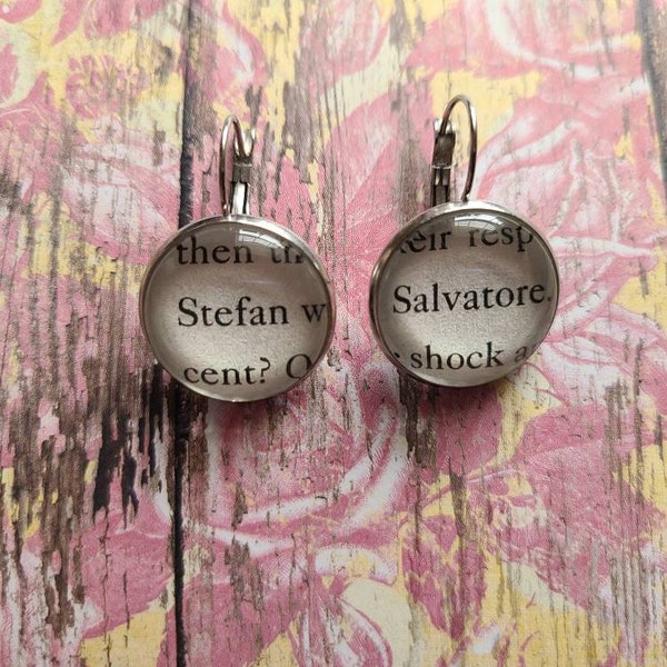 Stefan Salvatore pendant earrings made with Vampire Diaries book pages