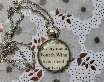 Fourth Wing pendant necklace made with Fourth Wing book pages