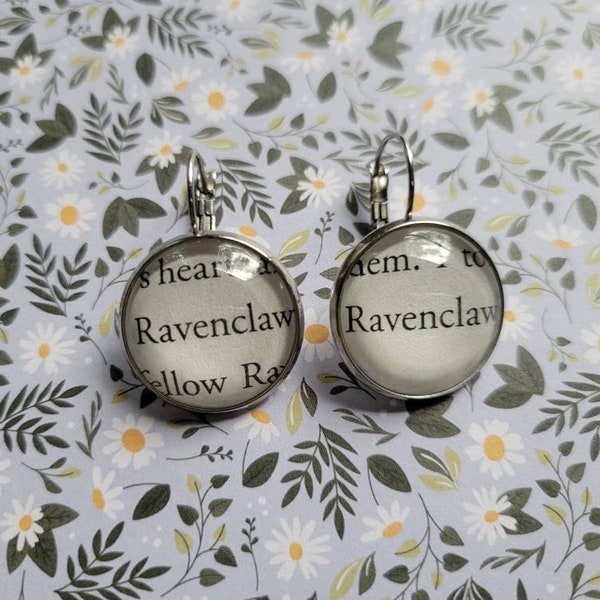 Ravenclaw pendant earrings made with Harry Potter book pages