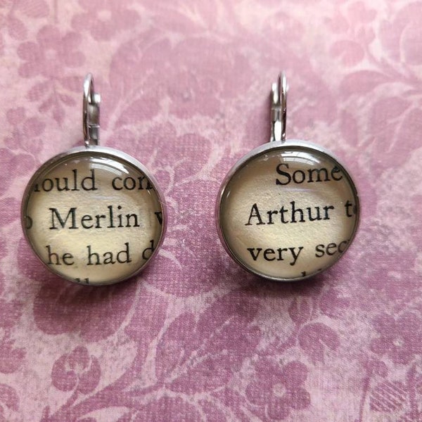 King Arthur and Merlin book page earrings