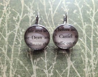 Dean and Castiel pendant earrings made with Supernatural book pages