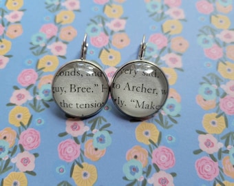 Bree and Archer pendant earrings made with Archer's Voice book pages