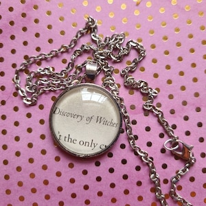 Discovery of Witches book page pendant necklace