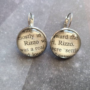 Betty Rizzo pendant earrings made with Grease book pages