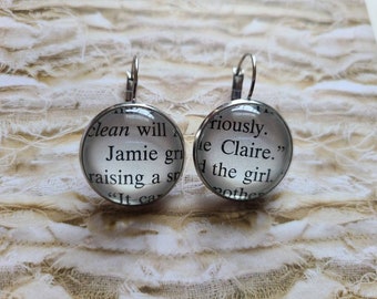 Jamie and Claire pendant earrings made with Outlander book pages