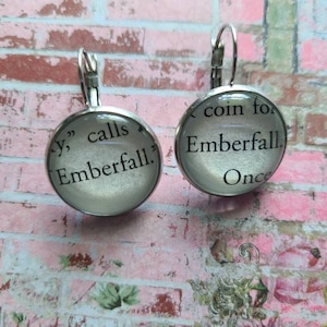 Emberfall pendant earrings made with A Curse So Dark and Lonely book pages