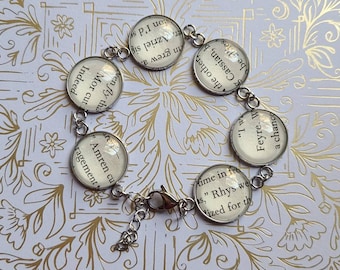 Night Court Inner Circle pendant bracelet made with Court of Thorns and Roses book pages