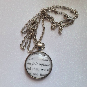 All Felt Infinite pendant necklace made with Perks of Being a Wallflower book pages