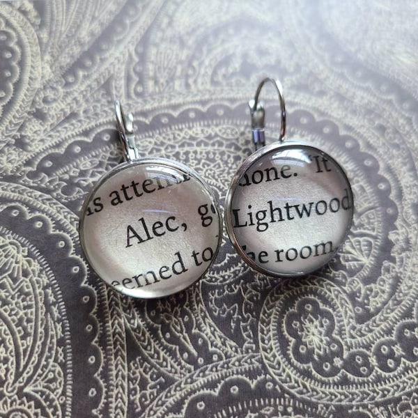 Alec Lightwood pendant earrings made with Mortal Instruments book pages