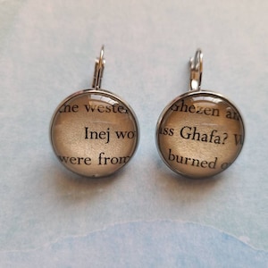 Inej Ghafa pendant earrings made with Six of Crows book pages