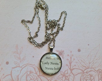 Lady Nesta pendant necklace made with Court of Silver Flames book pages