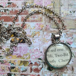 Hi Two-Bit pendant necklace made with The Outsiders book pages