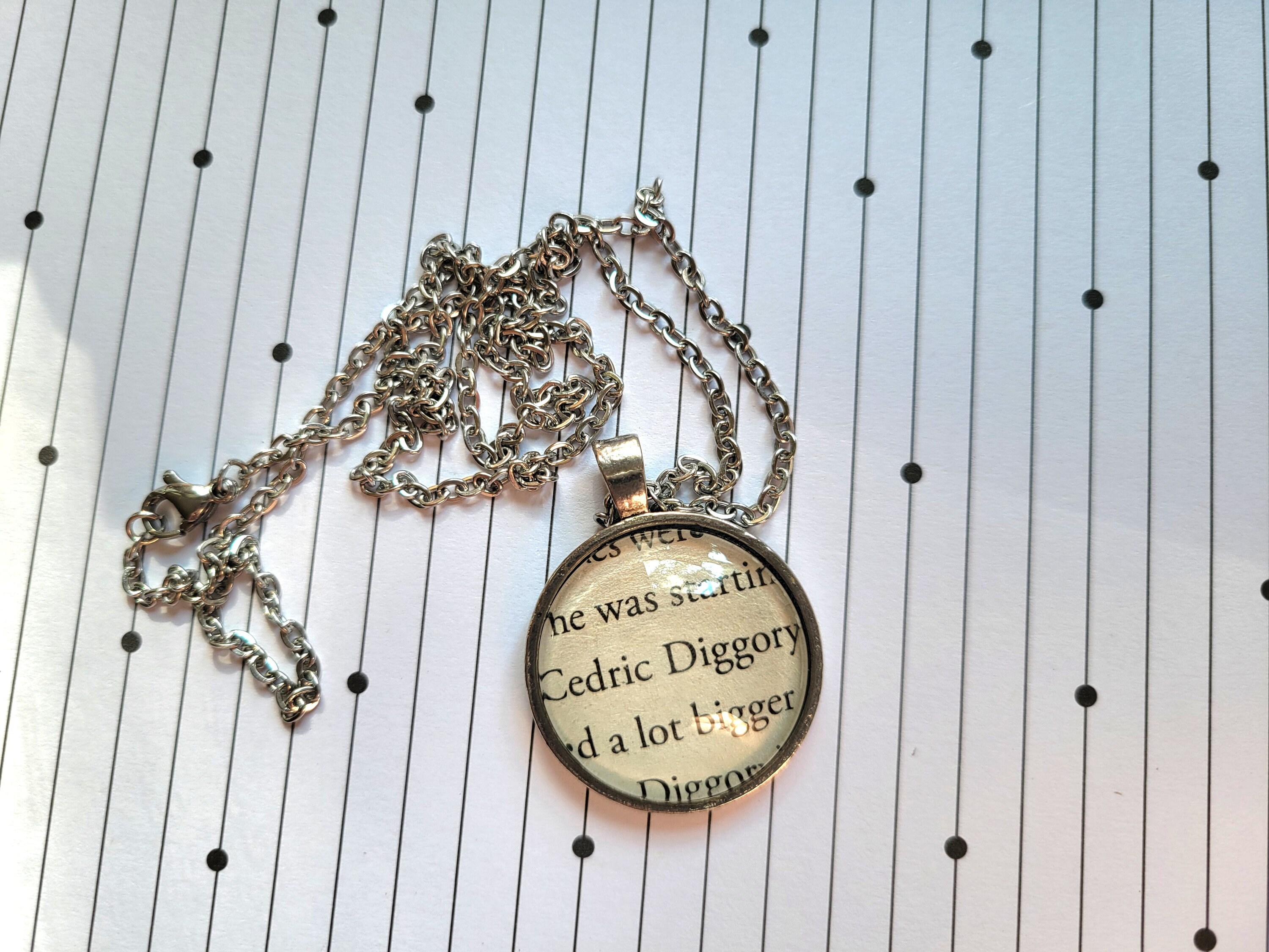 Cedric Diggory Pendant Necklace Made With Harry Potter Book Pages