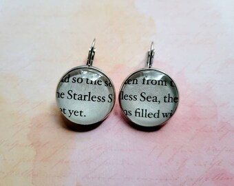 Pendant earrings made with Starless Sea book pages