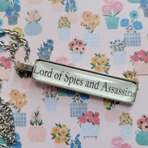 Lord of Assassins and Spies pendant necklace made with Once Upon a Broken Heart book pages