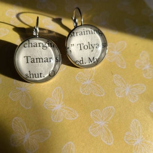Tamar and Tolya pendant earrings made with Shadow and Bone book pages