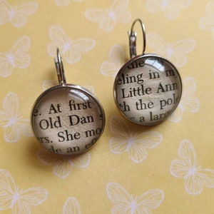 Old Dan and Little Ann pendant earrings made with Where the Red Fern Grows book pages