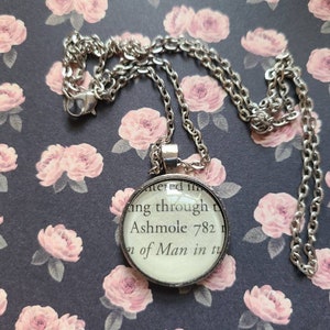 Ashmole 782 pendant necklace made with Discovery of Witches book pages