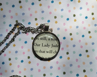 Our Lady Jude pendant necklace made with Cruel Prince book pages