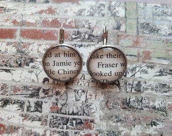 Jamie Fraser pendant earrings made with Outlander book pages