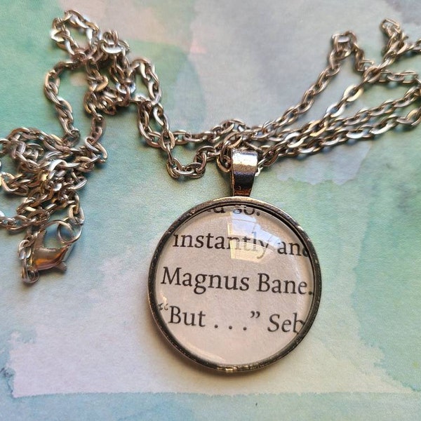 Magnus Bane pendant necklace made with Mortal Instruments book pages