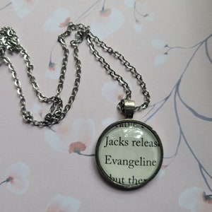 Jacks and Evangeline pendant necklace made with Once Upon a Broken Heart book pages