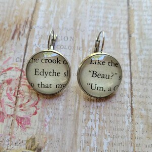 Beau and Edythe pendant earrings made with Life and Death book pages