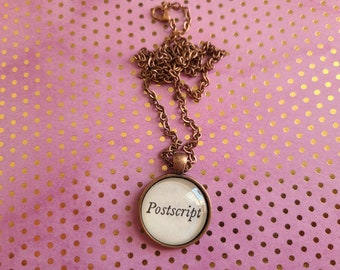 Postscript book page pendant necklace