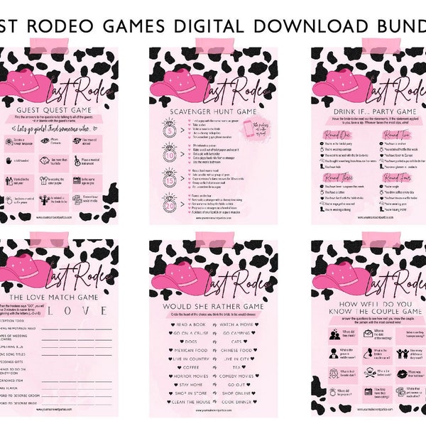 Cowgirl Last Rodeo Bridal Shower Bachelorette Games, Party Game Bundle, Country Printable Bridal Shower Games Instant Download