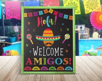 Fiesta Welcome Party Sign, Fiesta Party Decorations, Mexican Party Sign, Taco Bout A Party, Welcome Amigos