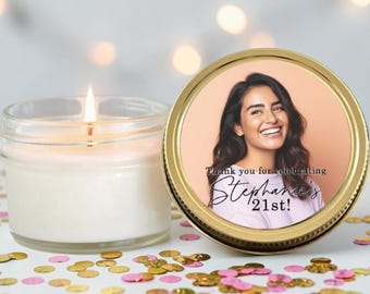 Custom Photo Birthday Candle Favor, Personalized Birthday Party Candle, 21st Birthday Favor, Birthday Party Guest Favor