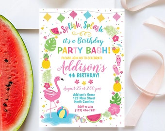 Flamingle Invitation, Let's Flamingle Invitation, Flamingo Birthday Invitation, Luau Pool Party, Summer Printable Invite, Tutti Frutti