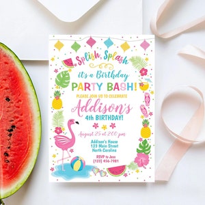 Flamingle Splish Splash It&#39;s a Birthday Bash Invitation