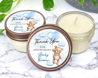 Teddy Bear Baby Shower Favor Candles, Can Bearly Wait Personalized 4 oz. Soy Candle Favors, Personalized Favors