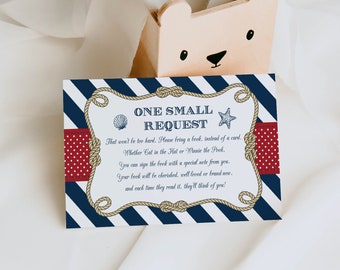 Nautical Anchor Baby Shower Book Request Card - Beach Baby Boy Shower  # 023