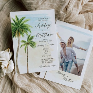 Palm Tree Beach Wedding Invitation Template With Photo