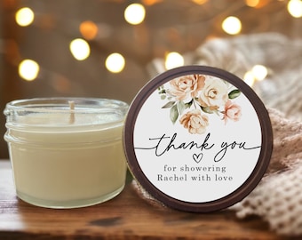 Recuerdo personalizado para despedida de soltera: vela de soja de 113 g con diseño floral neutro