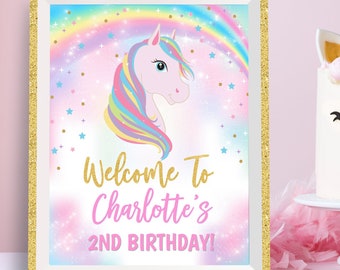 Unicorn Welcome Sign, Unicorn Party Welcome Sign Decorations, Unicorn Center Piece Edit Yourself Templett Temaplte Instant Dwonload